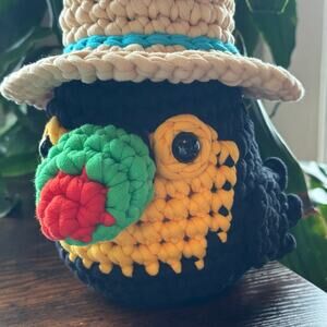 *Pre-Made Plushie* The Woobles Extra Squeezy Mango the Toucan & Straw Hat (mod)